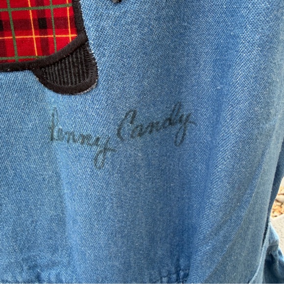 Vintage 90s Denim Maxi Jumper Patio Dress Women S Scottie Dogs Mrs Roper Romp - Picture 10 of 12